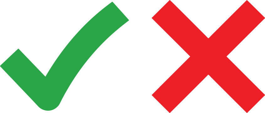 Green check mark and red cross mark symbols for choice and survey feedback