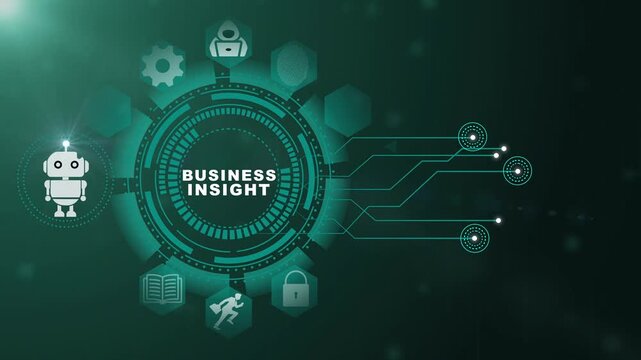 Business Insight Technology Interface with Smart Analytics and Digital Intelligence Systems on Dark Background 4k animation video