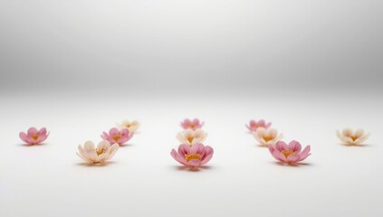 Obraz premium small vivid flowers in sharp focus on an unblemished white surface