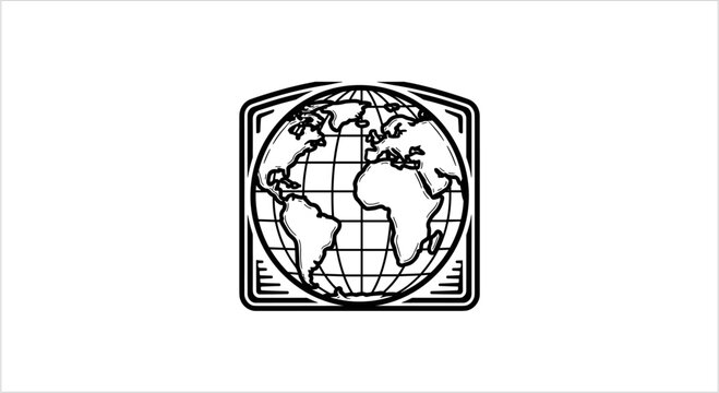 Stylized Globe Emblem with Grid Lines and Border.
