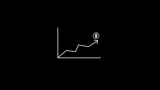 Minimalist business growth graph animation with dollar icon on black background