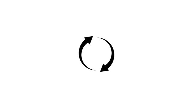 Minimalist white rotating arrows animation for refresh and loop on withe background