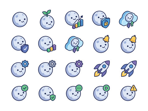 Smiling Moon Faces With Objects.