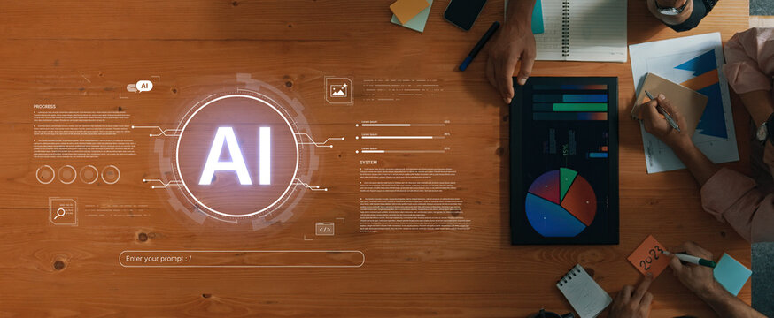 A futuristic interface for a generative AI system. A developer enters a prompt to initiate coding, data processing, and monitor the system's progress and performance. Fermion