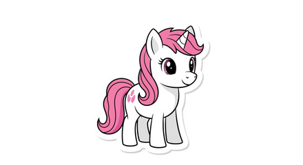 Cute cartoon unicorn with pink mane and tail, isolated on white background © budi