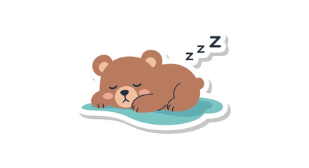 Cute Sleeping Bear Cub on Blue Mat, Cartoon Style, Zzz Symbols © budi