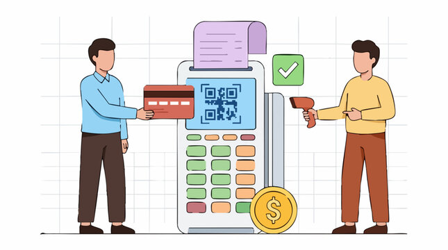 Retail payment options: POS terminal, credit card, QR code, and scanner