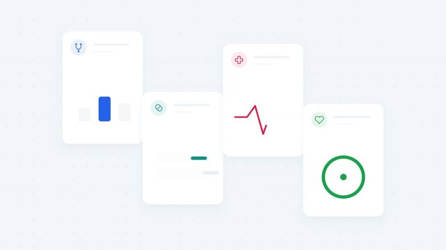 Digital Interface Cards Displaying Interactive Data Visualizations and Analytics in Minimalist Technology Environment, User-Centric Viewpoint