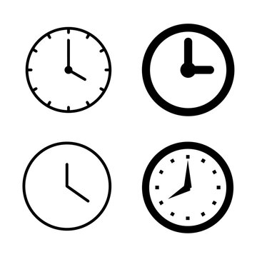 Set of flat vector clock face icons isolated on a white background.
