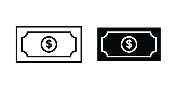 American dollar icon. line and filled black pictograms.