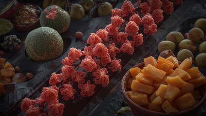 Fototapeta premium Illustration of quercetin pigment structure in fresh fruits and vegetables