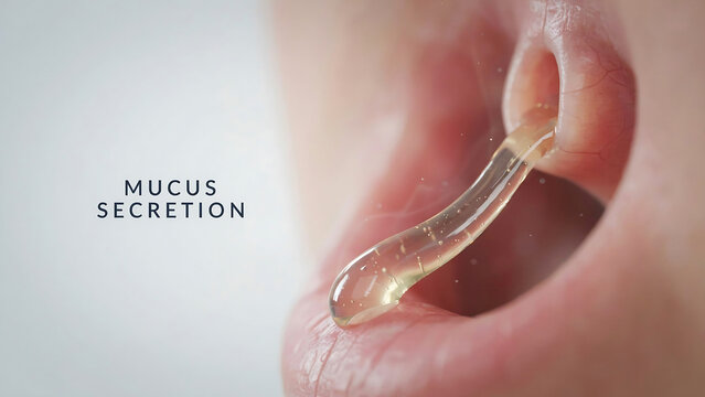 Close up of human ear with mucus secretion coming out  earwax or cerumen  ear health concept
