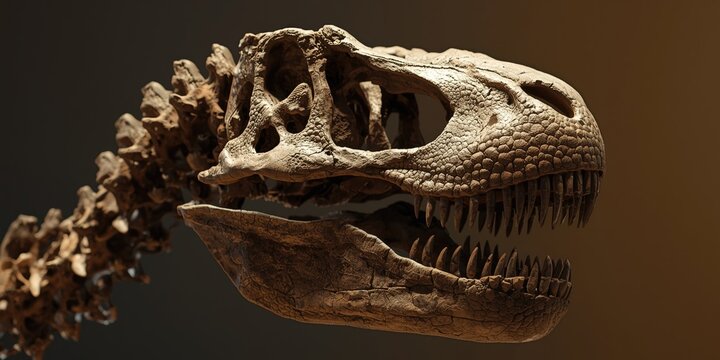 Upper Jurassic period fossilized skull of T rex dinosaur