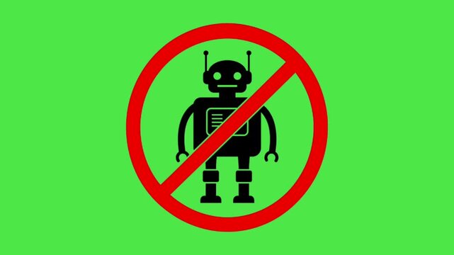 Animated No Bot Prohibition Sign on Green Screen - Anti Spam, Captcha and AI Restriction Symbol