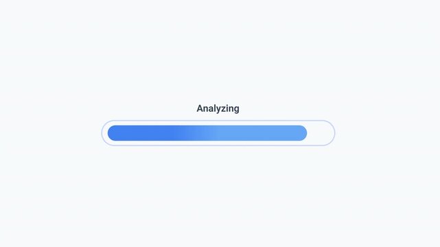 Animated analyzing progress bar with smooth fill movement on a clean background. Ideal for data analysis, system evaluation, performance monitoring, diagnostics, and technology interfaces.