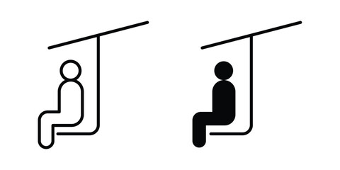 Chairlift icon. line and filled black pictograms. © Power