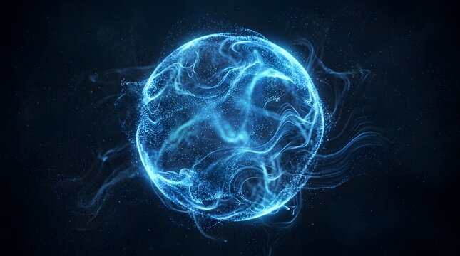 Vibrant Blue Glowing Orb with Swirling Patterns in Dark Space