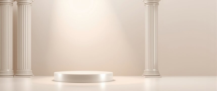 Sophisticated Doric column podium stand illustration with copy space on a subtle light background