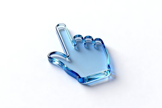 Blue glass cursor hand for digital interface design