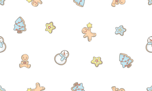 Vector pattern of christmas cookies isolated on transparent background hand drawn with design  Illustrator application