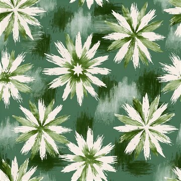 Pennsylvania Dutch watercolor seamless pattern with green flowers