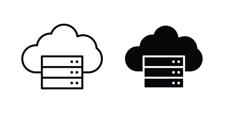 Cloud server icon. line and filled black pictograms.