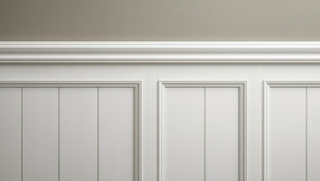 White wainscot paneling highlighted by chair rail finish
