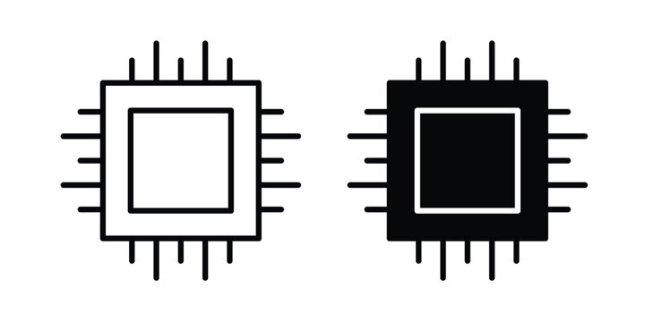 Computer microprocessor icon. line and filled black pictograms.