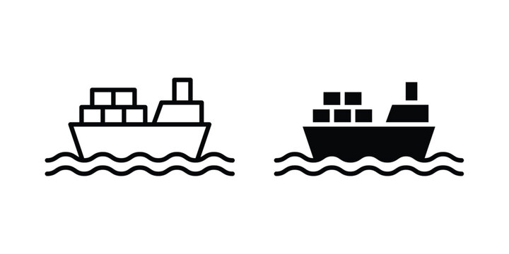 Container ship icon. line and filled black pictograms.