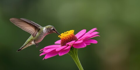 Obraz premium Lively hummingbird moth tasting nectar on a lively blooming flower