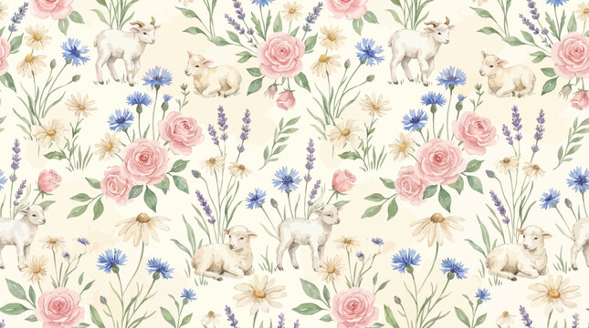 Elegant seamless botanical pattern featuring hand-drawn watercolor summer blossoms and delicate wildflowers. Artistic floral arrangement on a textured backdrop. Refined natural textile design.