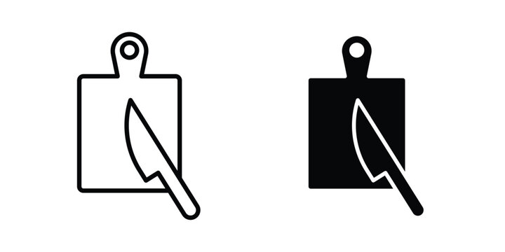 Cutting board icon. line and filled black pictograms.