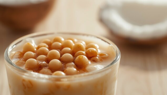Traditional Betawi coconut milk syrup dessert with tapioca pearls and pudding