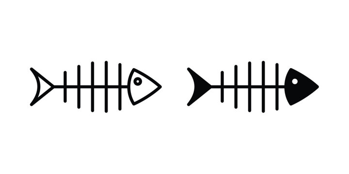 Fish bone icon. line and filled black pictograms.