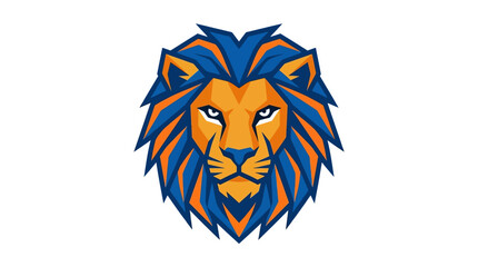 Fototapeta premium Stylized Lion Head Logo - Fierce Orange and Blue Mane