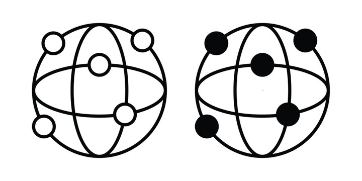 Global network icon. line and filled black pictograms.