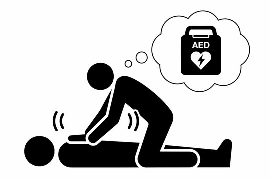 Person performing CPR with AED nearby