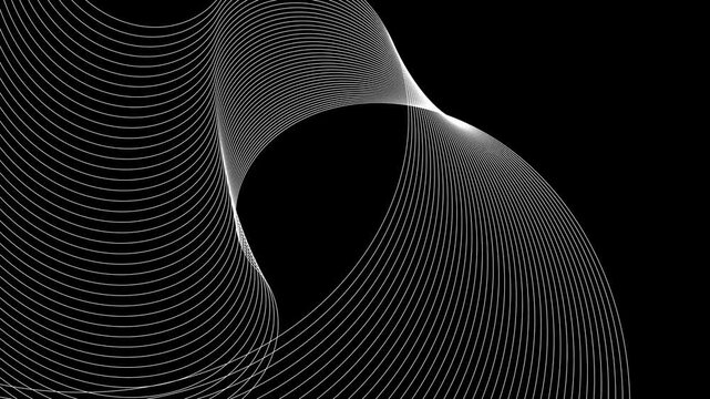 Fluid linear waves on gradient background animation, Abstract wavy lines forming flowing loops over a gradient background