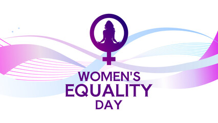 Women's equality day banner, poster with female symbol and wave background © KR Studio