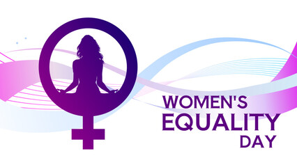 Women's equality day banner, poster with female symbol and wave background © KR Studio