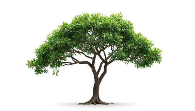 Isolated Irvingia malayana tree with vibrant tropical greenery on a pure white backdrop showcasing elegance