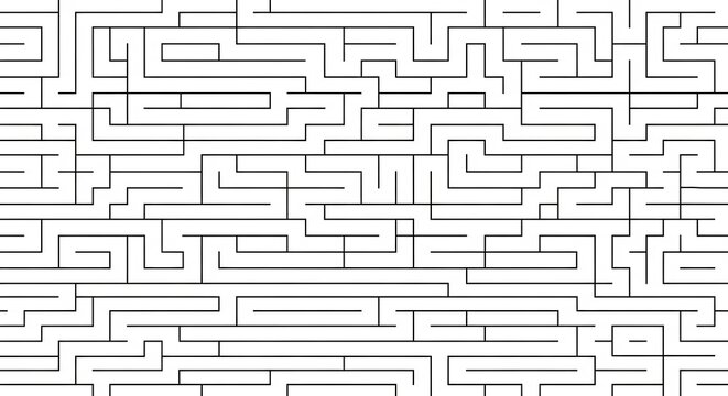 Intricate Geometric Maze Pattern Drawn with Thin Black Lines on White Background
