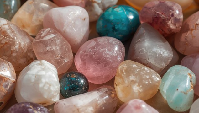 Semi precious genuine stones with rose quartz and apatite in assorted healing colors
