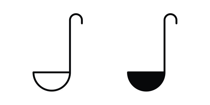 Ladle icon. line and filled black pictograms.