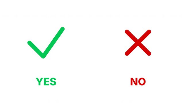Green check mark and red cross icon set with yes and no text isolated on white background