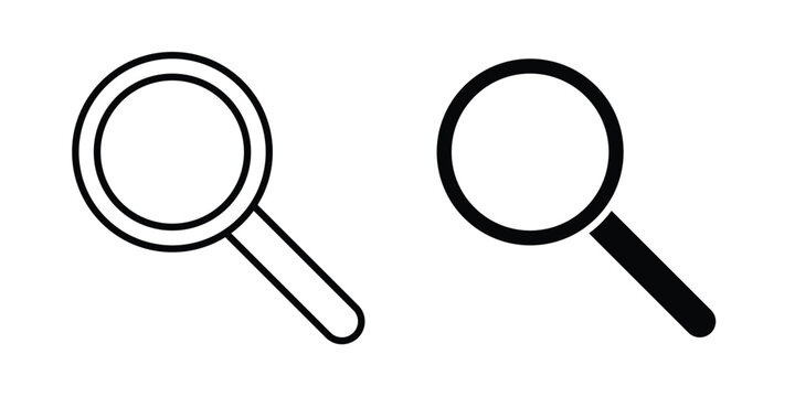 Magnifying glass icon. line and filled black pictograms.
