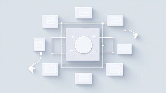 Simple diagram with white rectangles connected by thin lines on a light gray background