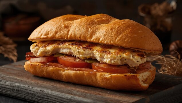 Tender grilled chicken breast layered inside a focaccia bread