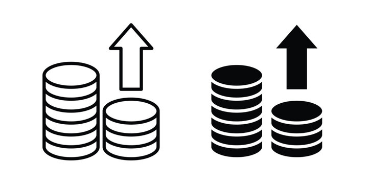 Money increase Icon. line and filled black pictograms.