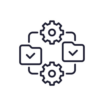 finished projects line icon with folders and gears